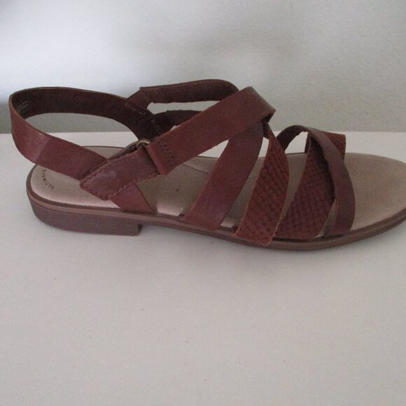 Clarks Collection Womens Tan Strappy Leather Velcro Adjustable Flat Sandal - 9M - Picture 5 of 7